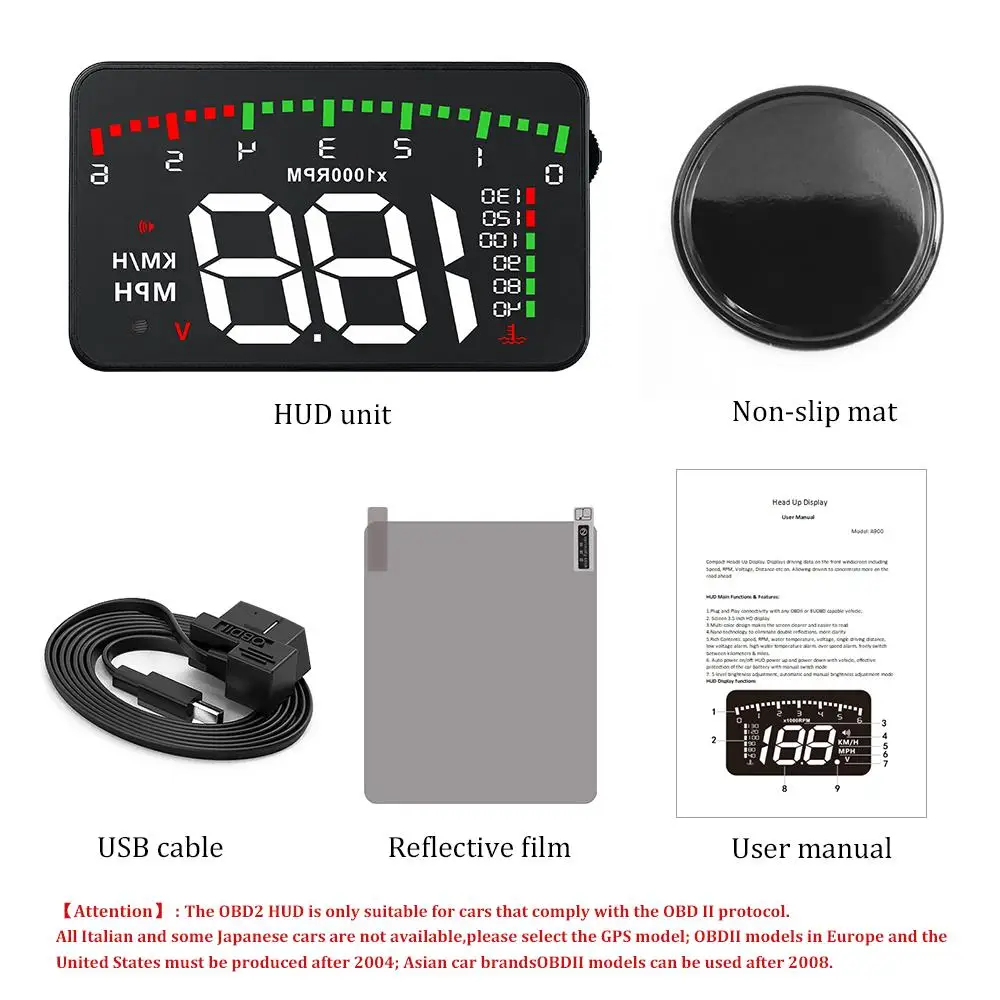 A900 автомобильный HUD OBD RPM Автомобильный цифровой скоростной двигатель RPM измеритель температуры воды на головке дисплей автомобильные аксессуары мульти-дисплей