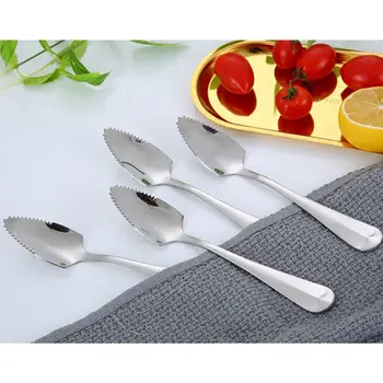 

Stainless Steel Grapefruit Scraper Spoon Serrated Sawtooth Edge Long Handle Multi-functional Baby Food Prepare Tool