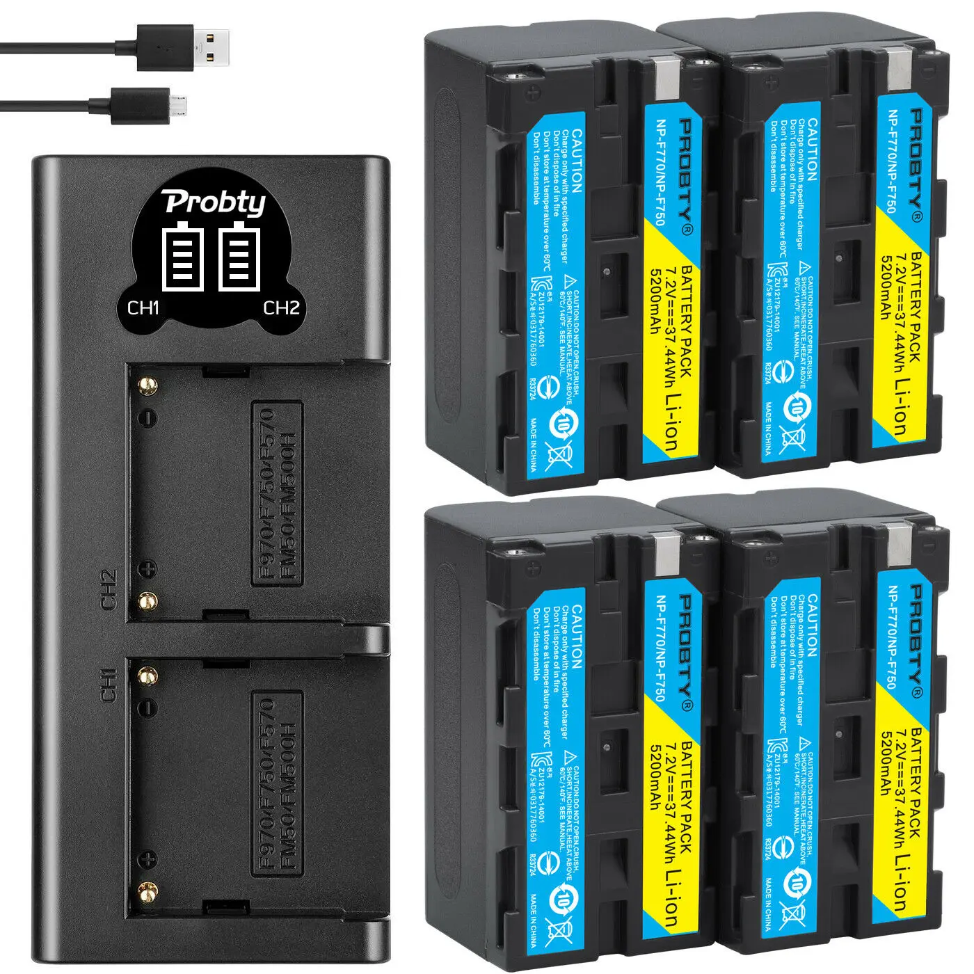 

4PCS 5200mAh NP-F770 NP-F750 NP F770 np f750 NPF770 750 Batteries + LED USB Charger for Sony NP-F550 NP-F770 NP-F750 F960 F970