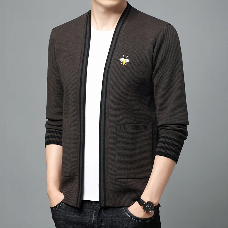Mens New Sweater Cardigan Jacket Embroidery Leisure Knitted Sweater Men 3