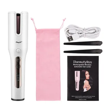 

USB Rechargeable Automatic Wireless Ceramic Curling Iron Temperature Adjustable Curler Crimper Electric Hair Wave Roller