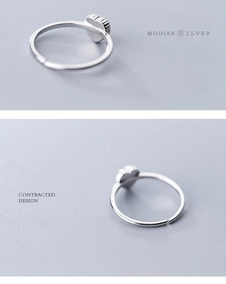 Modian Genuine 925 Sterling Silver Romantic Pink Opal Hearts Rings for Women Adjustable Open Finger Ring Fashion Fine Jewelry