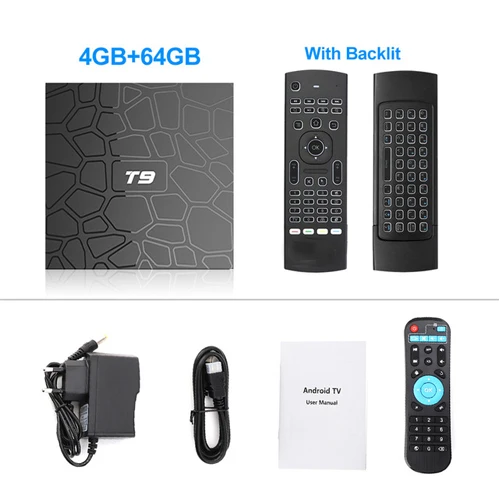 T9 ТВ приставка Android 9,0 ТВ приставка 4 ГБ 32 ГБ 64 Гб RK3318 Bluetooth 4,2 2,4G& 5,0 ггц WiFi 4K медиаплеер Android Smart tv приставка - Цвет: 4GB 64GB MX3 Backlit