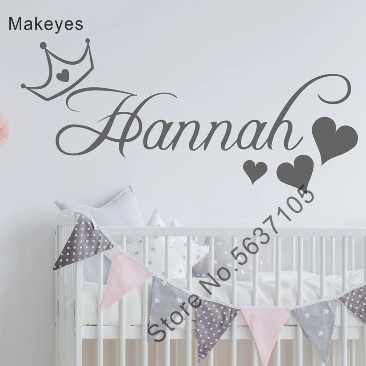 Индивидуальные имена Makeyes Crown наклейки на стену для девочек комнат декор сердце