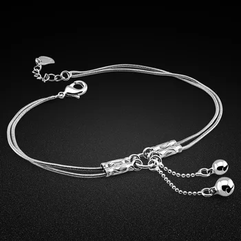 

Minimalist women's 925 silver anklet summer fashion original silver ankle jewelry bell silver chain birthday gift for girls