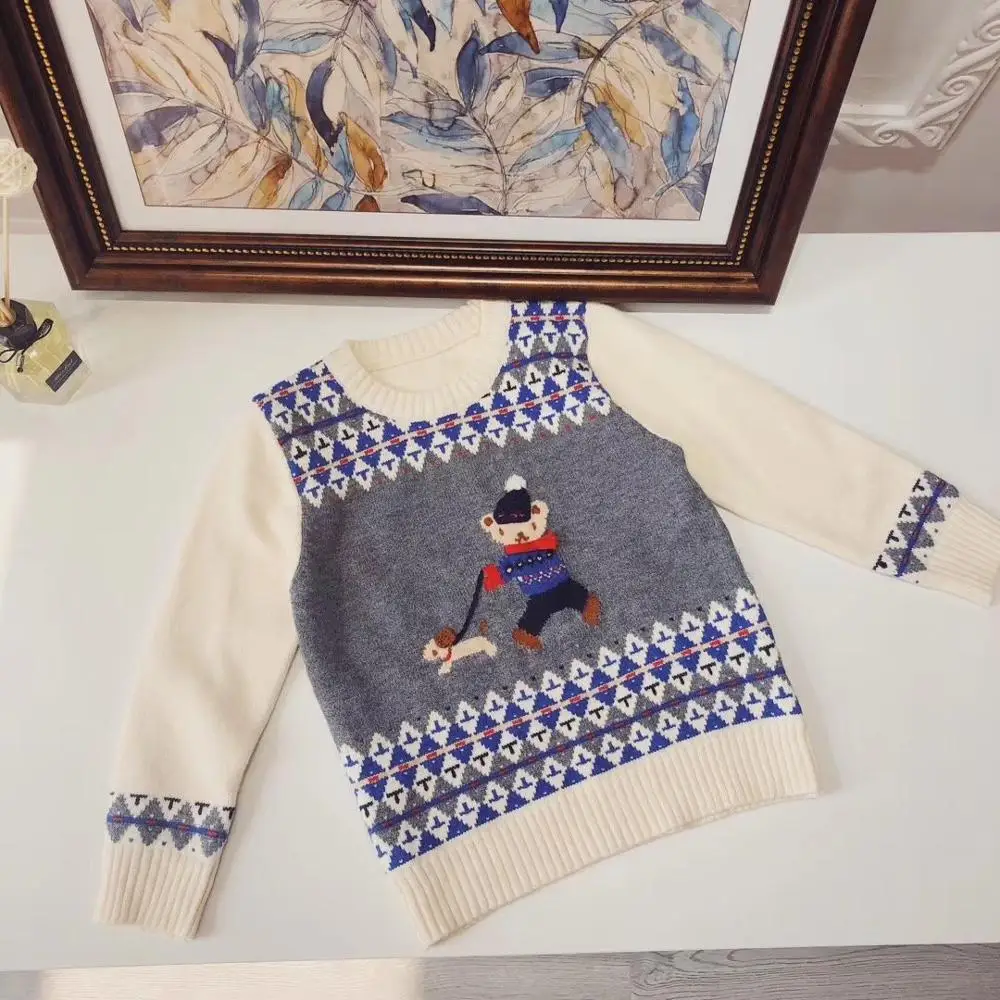 

boys sweater wool sweaters pullover long sleeve embroidered bear pattern sweet children'sclothes