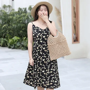 

Women's Spring-Summer Print Lace Up Dress Dress Plus Size Knee Casual Dress 100kg Can Wear
