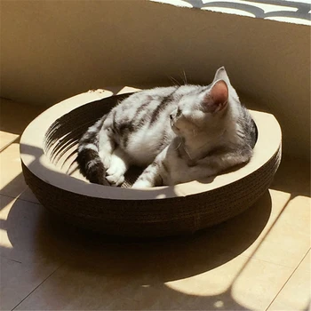 

Durable Corrugated Paper Cats Bed Big Bowl Shape Foldable Cat Scratch Board Nails Grinding Slepping Kitten Mat Pets Nest 40x30cm