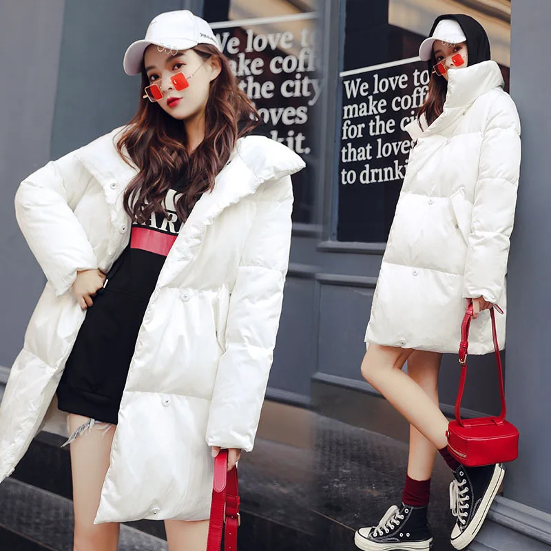 

2018 Winter New Style Loose-Fit Solid Color Suit Collar Long Sleeve Mid-length Simple Trend Cotton Coat