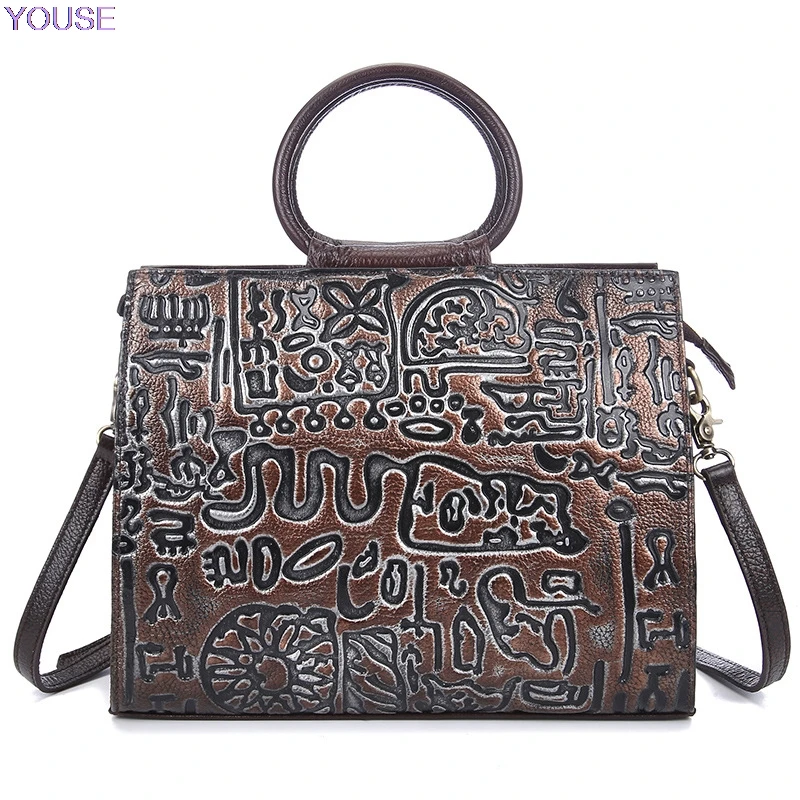 

2 Handmade women Leather Bags Embossed Retro Rub Color Retro Full-grain Leather Shoulder Handbag