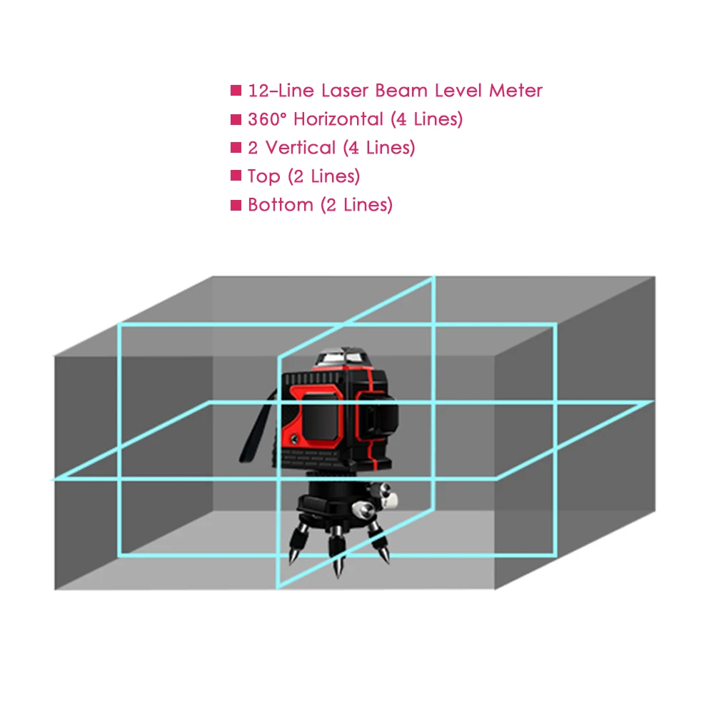 360 ° 3D 12 линий лазерный уровень зеленый или красный лазерный луч измеритель уровня сенсорного управления самоуправляемый лазер для выравнивания поперечной линии и вращающаяся основа