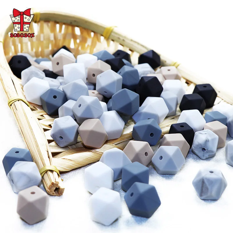 

BOBO.BOX 10pcs Hexagon Beads Silicone Teething Teether Accessories Baby Pacifier Dummy Clips Soother Nursing Toy Food Grade 14mm