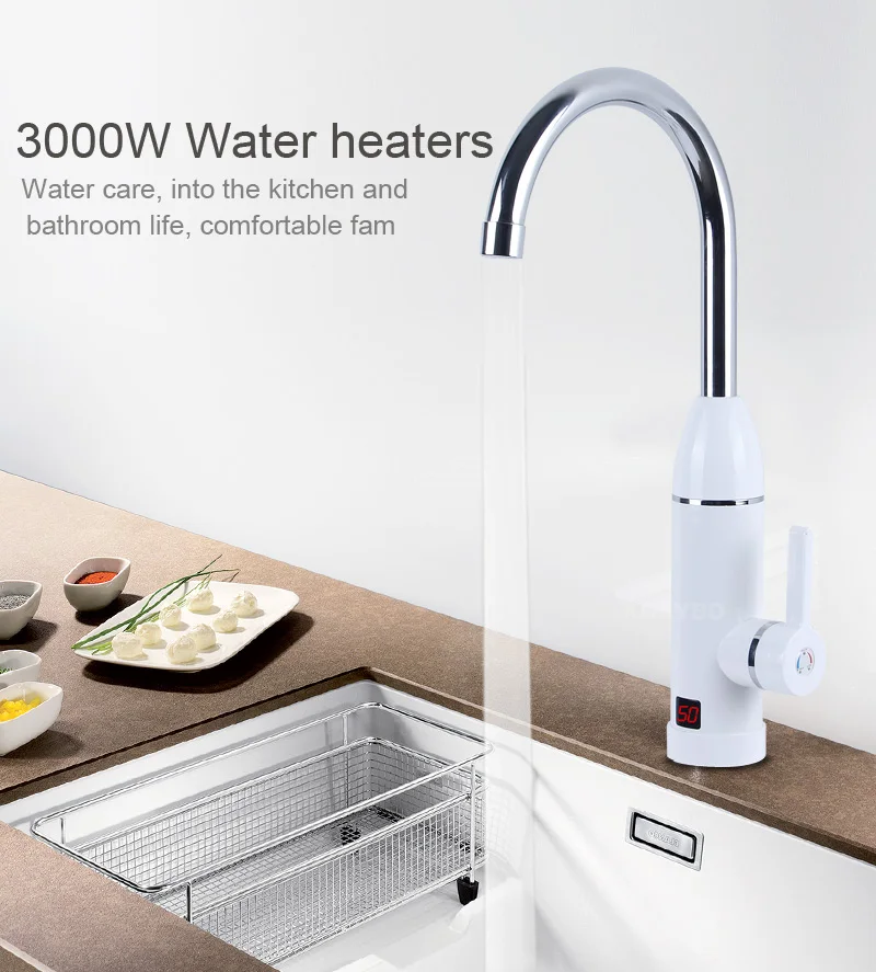 Kbaybo 3000W Кухня Мгновенный водонагреватель кран Электрический проточный водонагреватель светодиодный цифровой для кухни холодной горячей