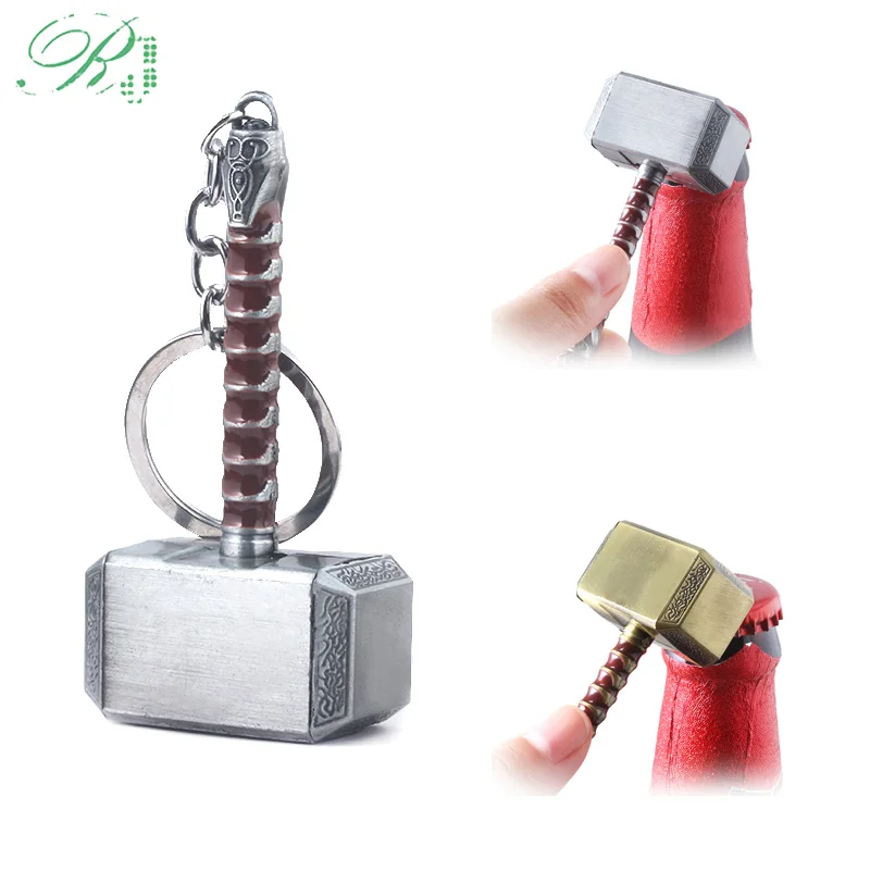 

RJ Dropshipping Movie The Avengers 4 Bottle Opener Thor Hammer Keychains The Dark World Weapon Iron Man Keyring Men Fans Jewelry