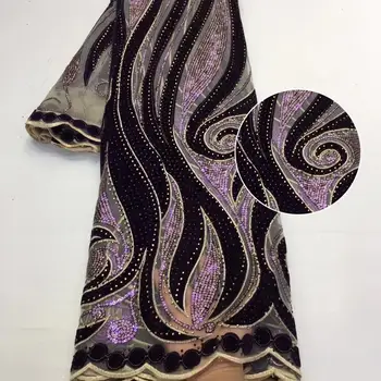 

High Quality French Nigerian Sequins Net Lace, 2020 African Tulle Mesh Sequence Lace Fabric For Party Dress 5 Yards/lot FZX318