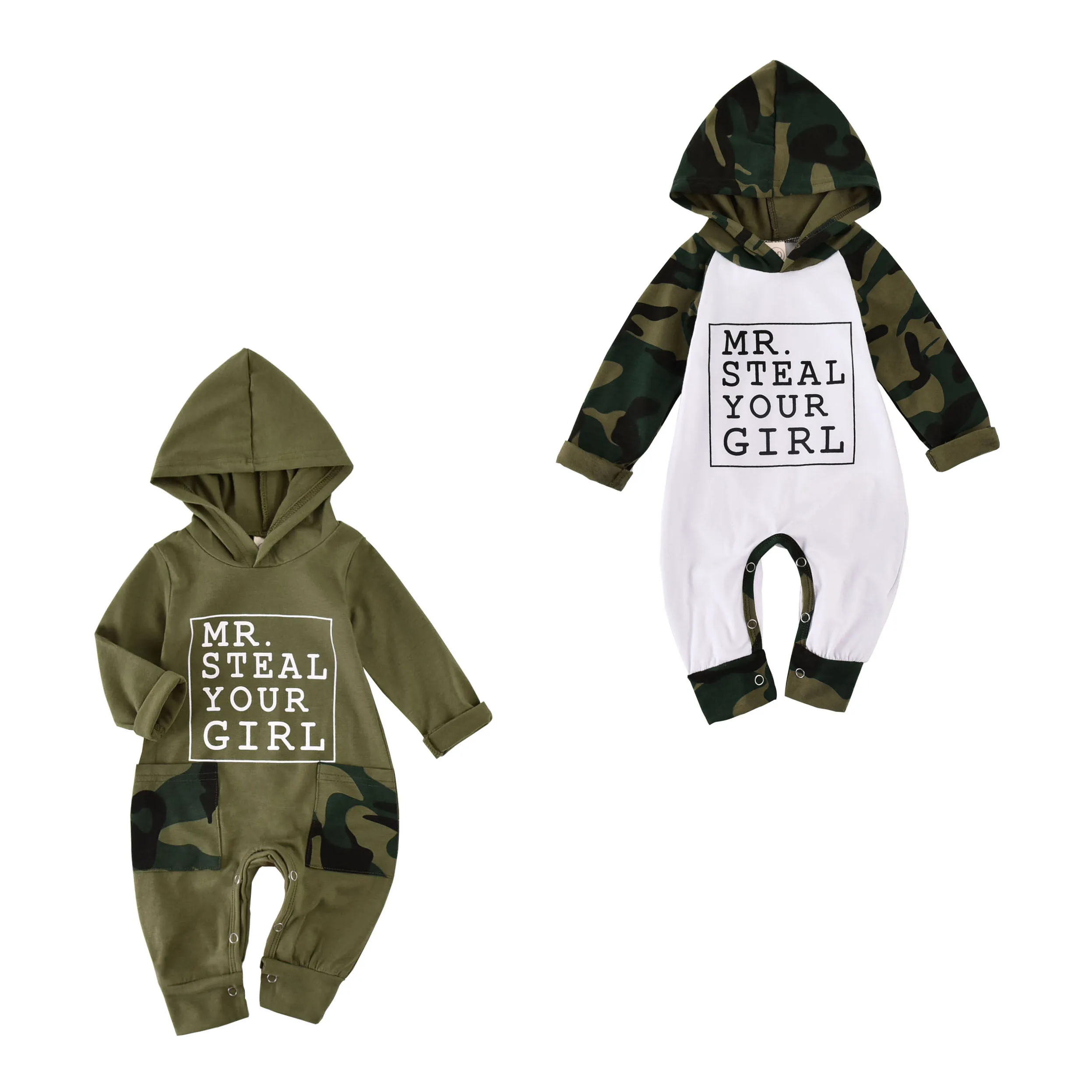 2020 0-18M Camouflage Infant Baby Boy Rompers Autumn New Letter Print Long Sleeve Hooded Jumpsuit Tops Cotton Clothes |