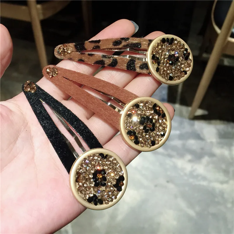 New Winter Leopard Fabric Bling crystal Hair Clip Hairband Bobby Pin Barrette Hairpin Headdress Accessories Beauty Tool
