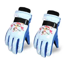 Детские Водонепроницаемые перчатки для катания на лыжах и сноуборде; милые зимние теплые ветрозащитные Нескользящие варежки с плюшевой подкладкой и рисунком обезьяны из мультфильма