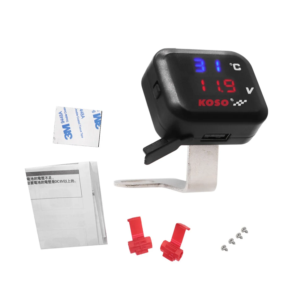 Motorcycle Digital Thermometer KOSO Voltmeter Temperature Voltage