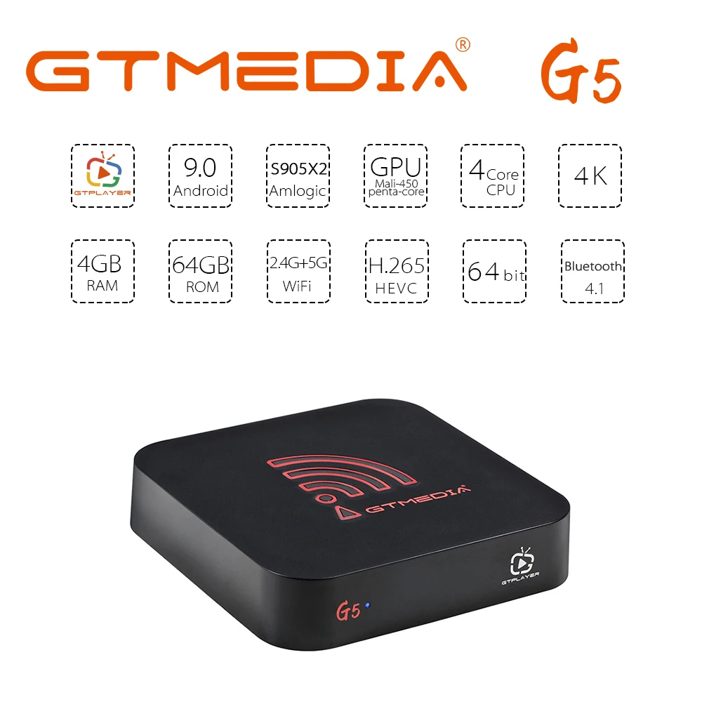 G5 Смарт Android 9,0 ТВ Box Amlogic S905X2 4 ядра, 4 Гб 64 Гб H. 265 Встроенный Wi-Fi, BT 2,4G+ 5G ip ТВ Media Player PK X96 мини