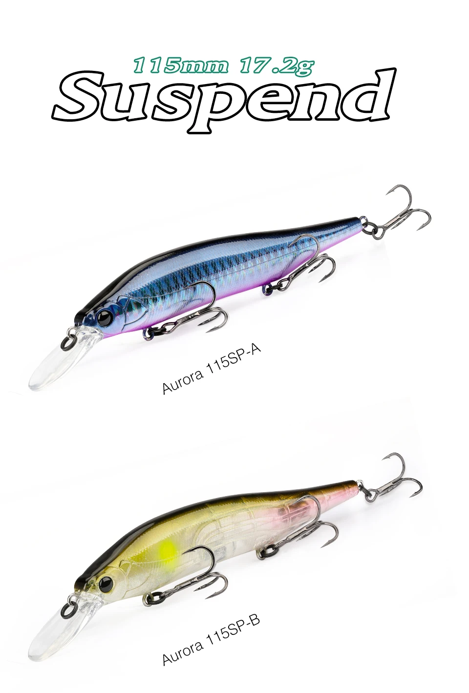 TSURINOYA Suspending Minnow 115SP 115mm 17,2g Gewichtssystem Angelköder AURORA Hecht Barsch Jerkbait Hartköder – Detail 18