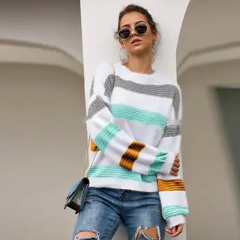 

Women'S Sweaters Kawaii College Wind Candy Contrast Striped Moon Jumper Female Korean Harajuku Clothing For Women SJ3829C