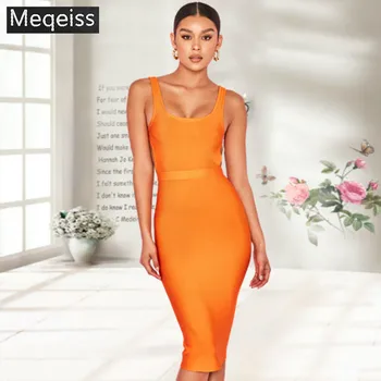 

Summer Chic Orange Bandage Dress 2018 New Fashion Spaghetti Strap Bodycon Sexy Backless Elegant Evening Party Dress Vestido