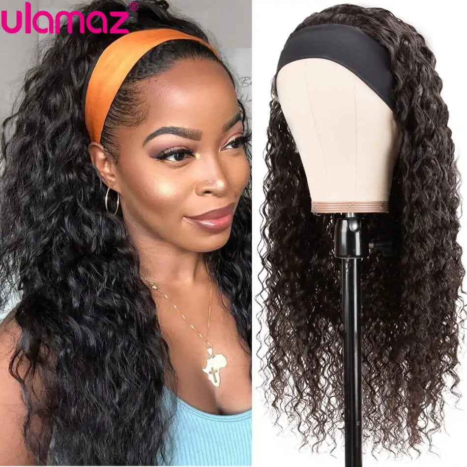 Deep Wave Headband Wig Human Hair Wigs For Black Women Headband Wigs