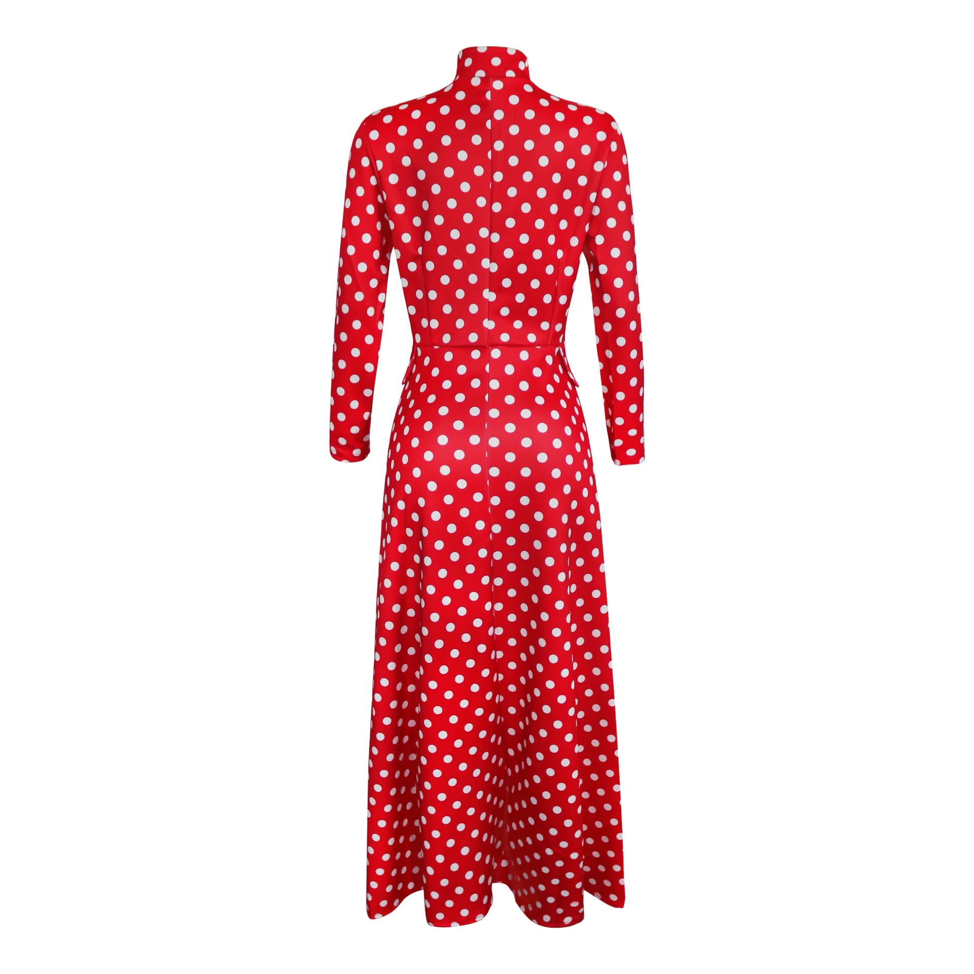 Spring And Summer New Style Hot Selling Long Sleeve High Collar Slim Fit Zipper Long Skirts Fake Pocket Irregular Dress