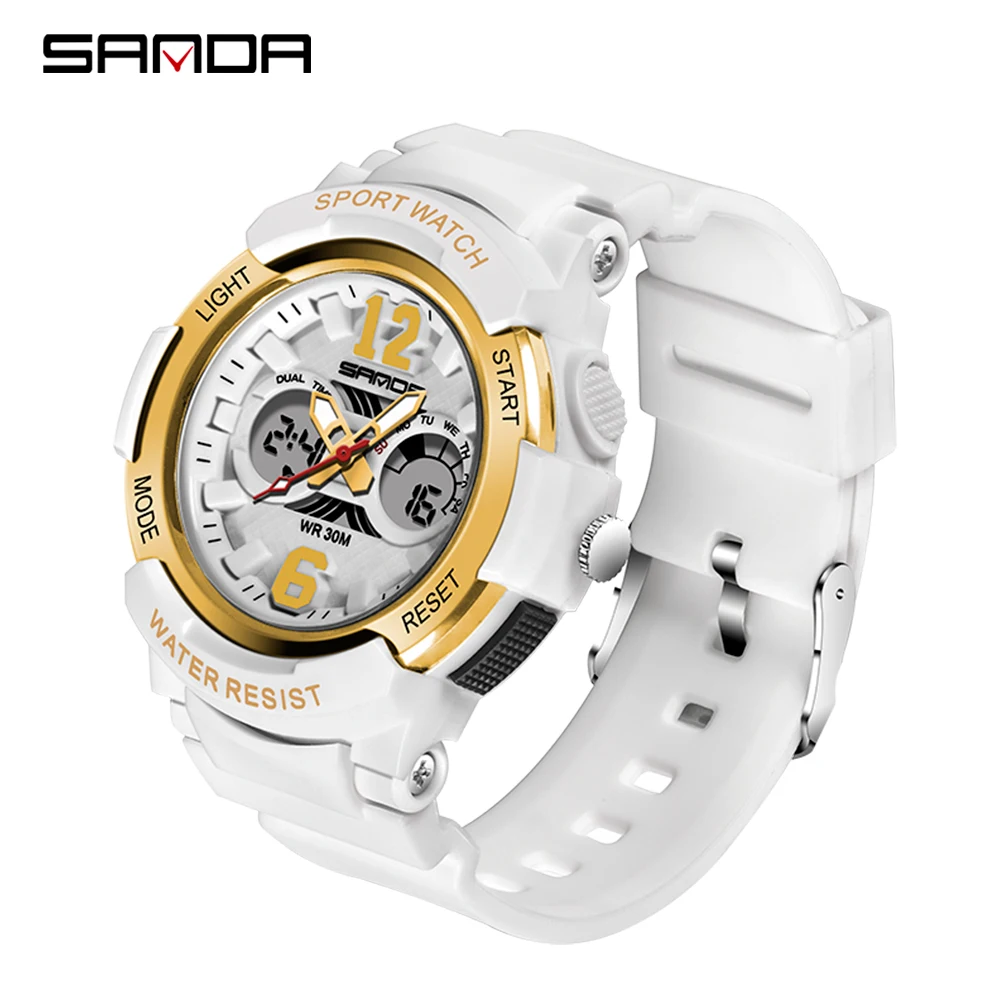 Womens Watches White Waterproof SANDA Top-Brand Reloj 757 Mujer Sport Swim Feminino