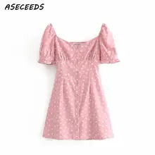 Богемное винтажное платье с цветочным рисунком, женское летнее платье, Корейская одежда, женское Повседневное платье с пышными рукавами, кавайное розовое сексуальное мини-платье vestidos