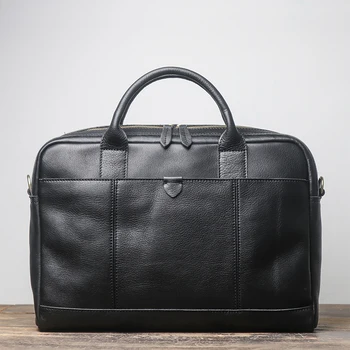 

Man Head Layer Cowhide Handbag Cross Section Genuine Leather Single Shoulder Satchel Leisure Time Briefcase 15 Inch Computer