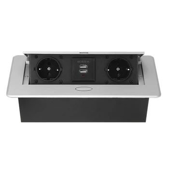

Multifunctional Desktop Pop-Up Socket Aluminum Alloy Dual USB Charging Port Desktop Desktop Socket EU Plug