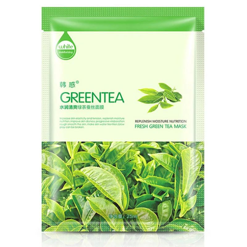 green tea Увлажняющие маски против прыщей Антивозрастной уход за кожей лица маски для лица зеленый чай и огурец и алоэ и жемчуг и вишня и гиалуроновая кислота - Цвет: green tea