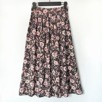 

Women Skirt Floral Print Skirt 2020 Early Spring Tencel Small Floral High Waist Breasted A-Line Skirt