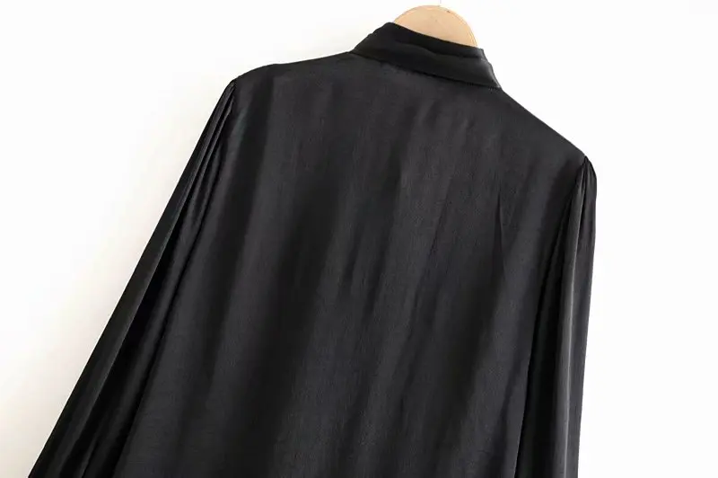 Vintage Stylish Office Wear Soft Touch Black Blouses Women Fashion Bow Tie Collar Long Sleeve Female Shirts Blusa Chic Tops