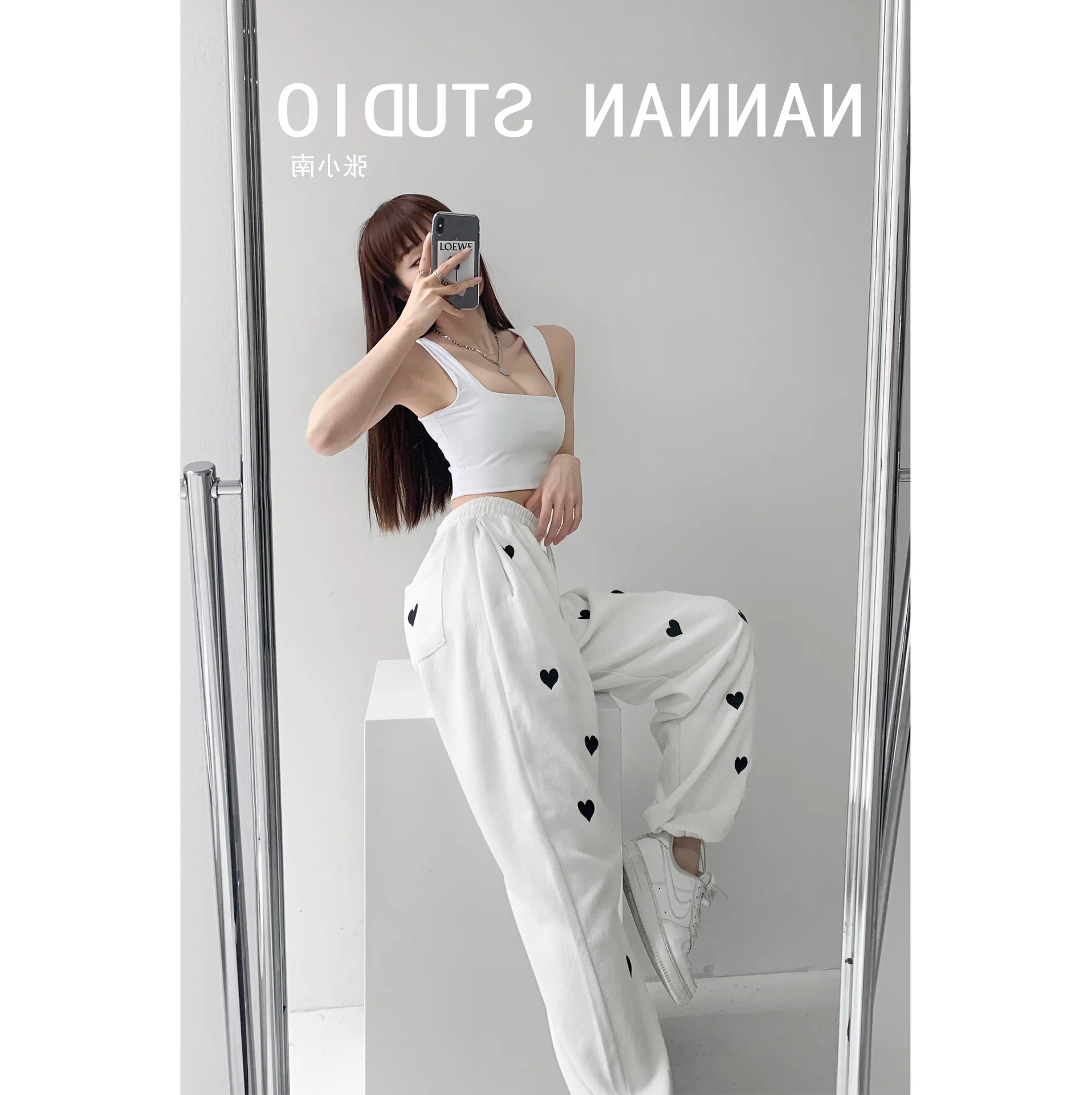 Pantalones de chándal estampados de estilo callejero para mujer, bragas informales de cintura alta, delgadas, elásticas, sueltas, 2021