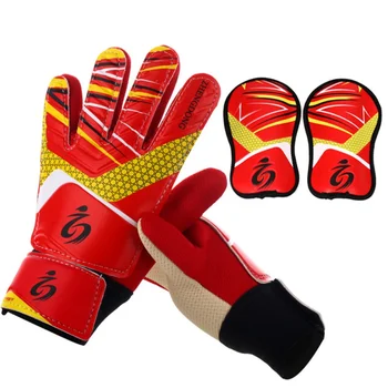 

Kids Football Soccer Goalkeeper Training Anti-Slip Gloves Breathable Fitness Gym Football Gloves With Leg Guard ProtectorZJ
