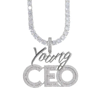 

5MM Tennis Chain letter CEO Pendant Necklace Hip Hop Full Iced Out Cubic Zirconia Gold Sliver CZ Stone CEO Necklace For Men