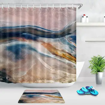 

Marble Shower Curtain Dark Modern Art Print Bathroom Curtains Floor Non-slip Mat Mildew Resistant Fabric Shower Curtain Doormat