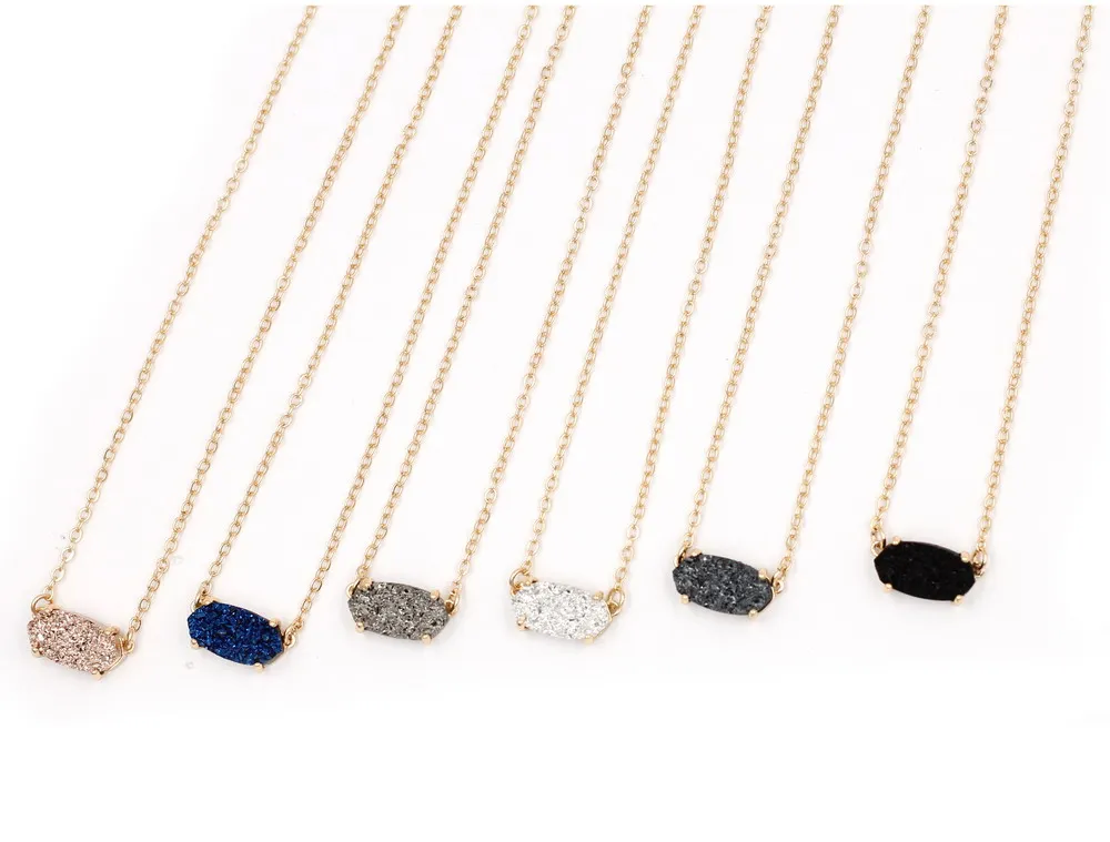 Новая мода маленький овальный Druzy покрытием цветной кулон ожерелье для женщин