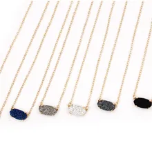 Новая мода маленький овальный Druzy покрытием цветной кулон ожерелье для женщин