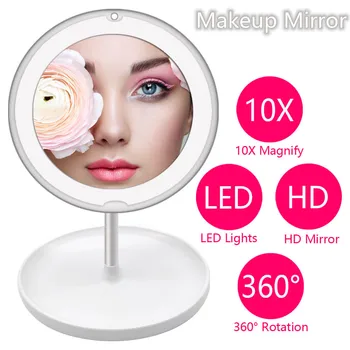 

4 Styles 10X LED Light Makeup Mirror Lamp Magnifier Battery Portable Hand Vanity Glass Mini Mirror Bathroom Led Makeup Mirror