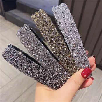 

Haimeikang Rhinestone Headband For Women Korean Wide-sided Bezel Head Hoop Pressure Hair Shiny Color Tiara Hair Accessories