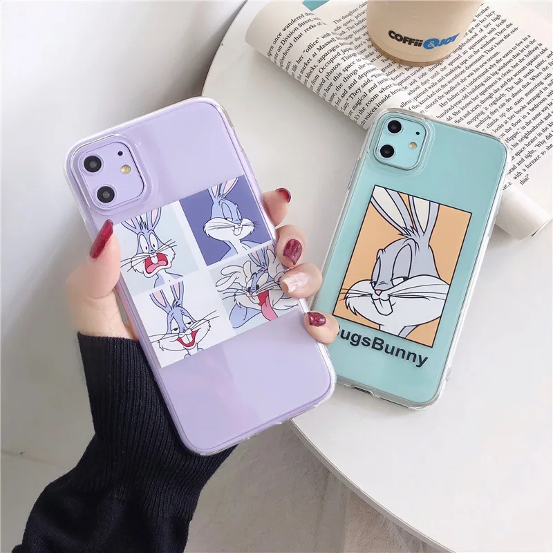 Прозрачный чехол с мультяшным кроликом для iPhone 11 12 mini Pro Max X XR XS 7 8 6 6s Plus телефона