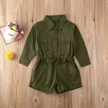 

pudcoco Toddler Kids Baby Girl Jumpsuit Long Sleeve Button Solid Romper Playsuit Outfit Clothes Sets