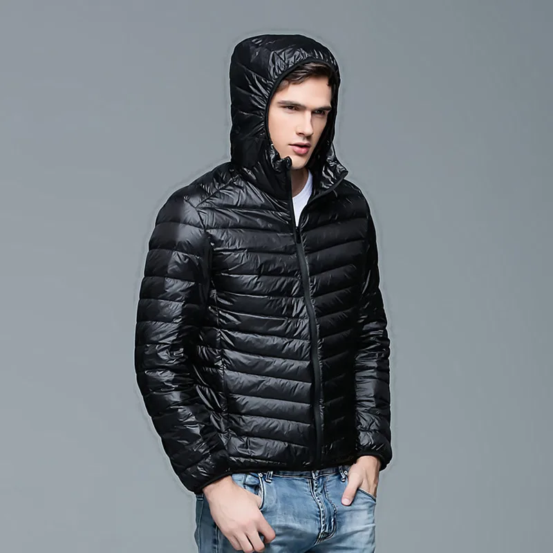 Бренд Montina Store, осенне-зимний легкий пуховик, мужская мода, с капюшоном, короткий, большой, ультра-тонкий светильник, молодежное, Тонкое Пальто 4XL - Цвет: Black