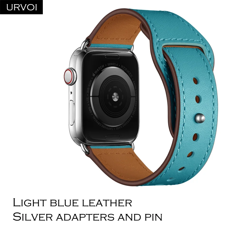 Light blue S URVOI ремешок для apple watch серии 5/4 3/2/1 спортивный ремешок натуральная Swift кожаный ремешок для наручных часов iWatch, пальцем и tuck ручной работы - Цвет ремешка: Light blue S