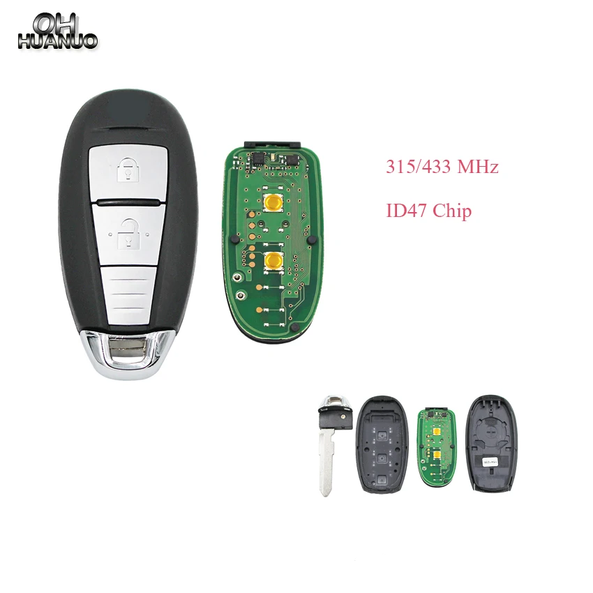 2 кнопки Smart keyless дистанционного брелока для Suzuki SX4 5-CROSS VITARA SWIFT 433 МГц с ID47 чипом uncut
