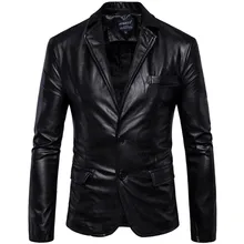 Business Men Casual Classic Simple Style Solid Color Leather Jacket / 2021 New High Quality Male PU Suit Blazers Coat